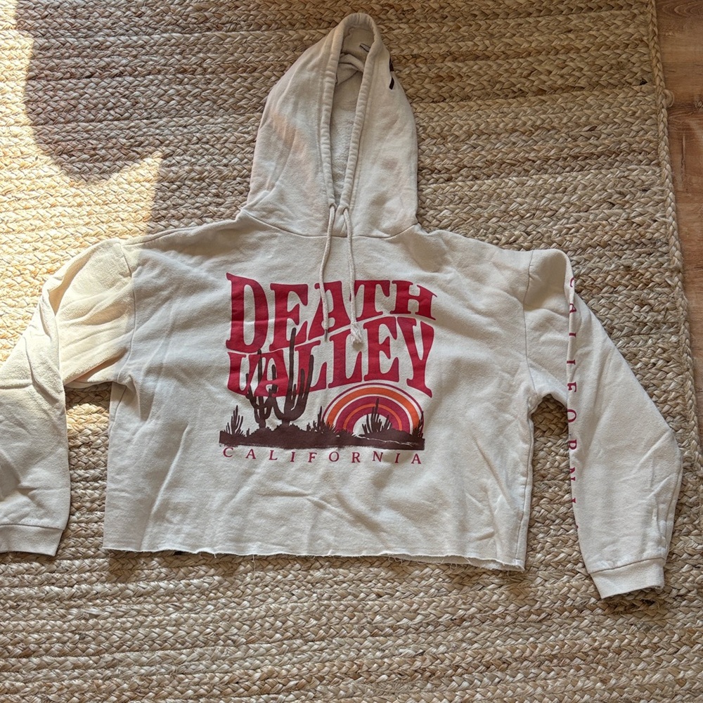 Cropped Cream Fleece Hoodie